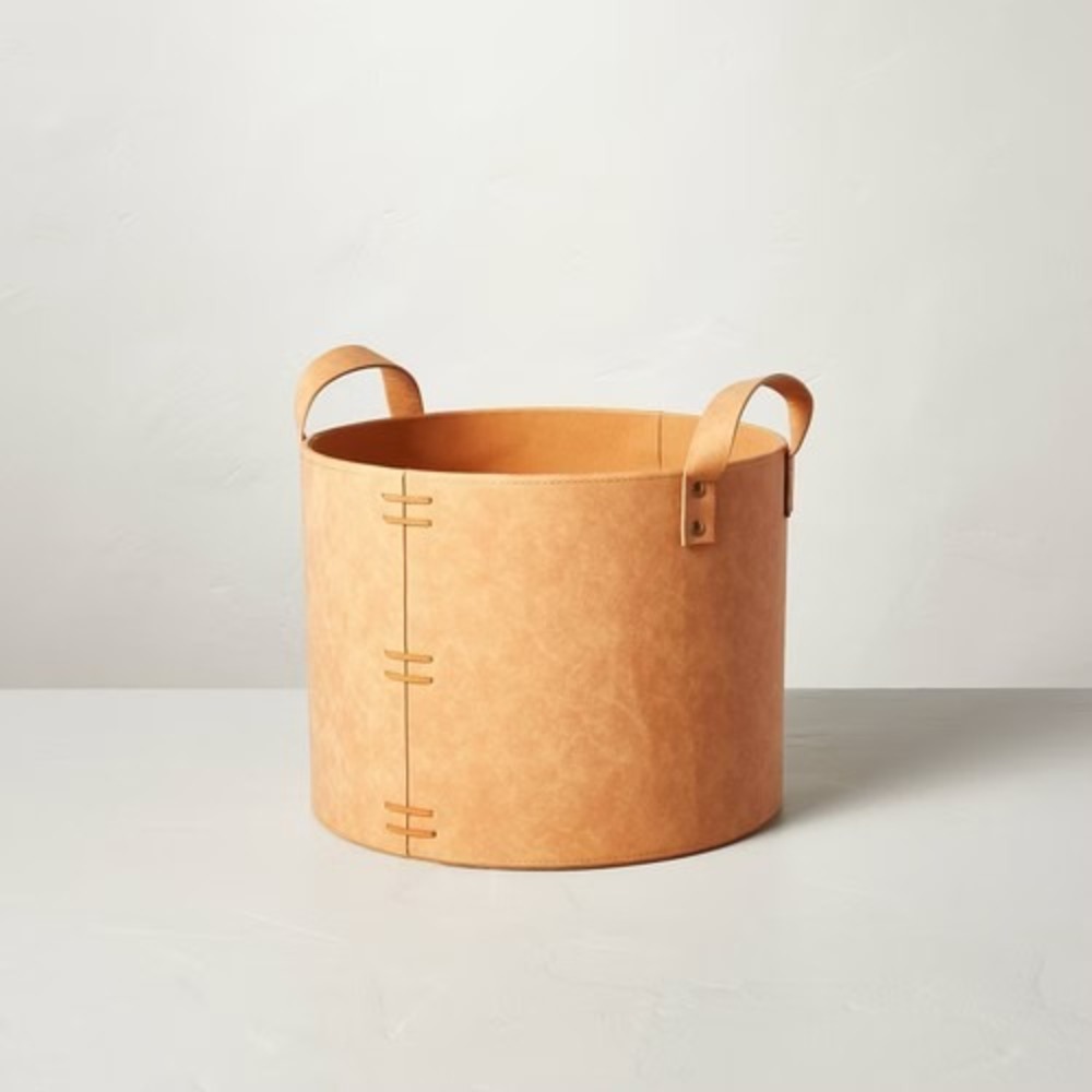 Medium Faux Leather Storage Bin Camel Brown - Hearth & Hand Magnolia, Target
